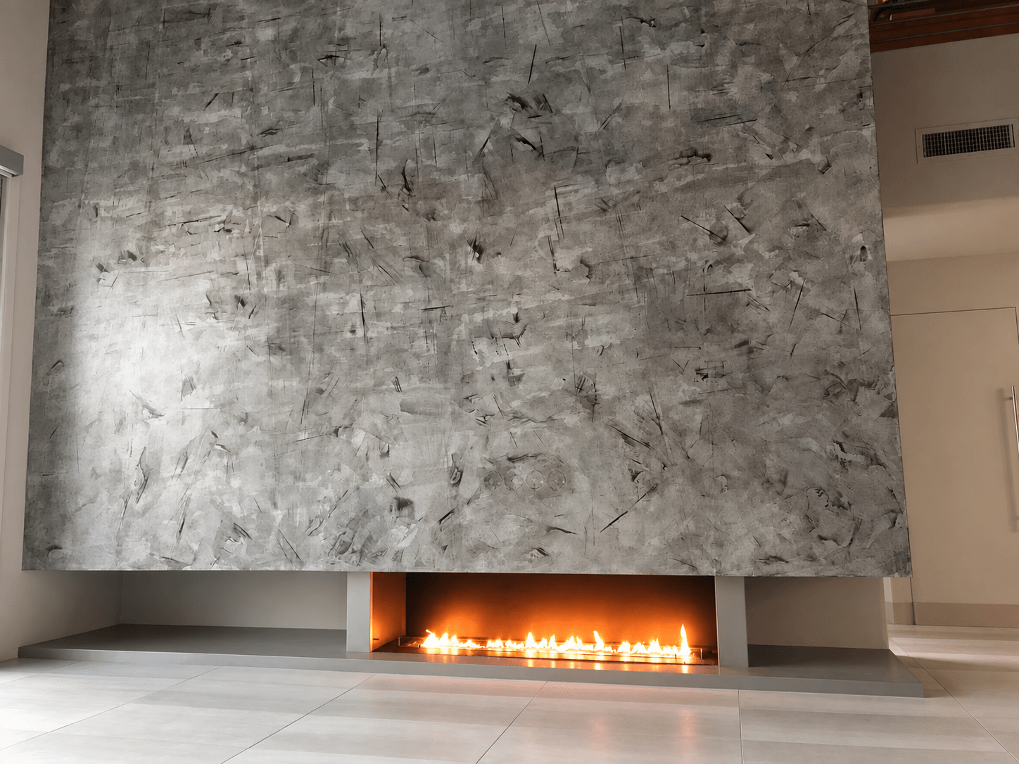 Completed fireplace wall finish