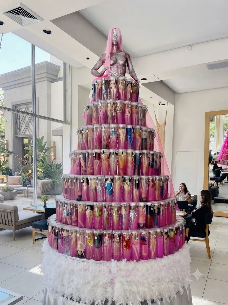Front view of the Barbie Christmas Tree installation at AZ 88