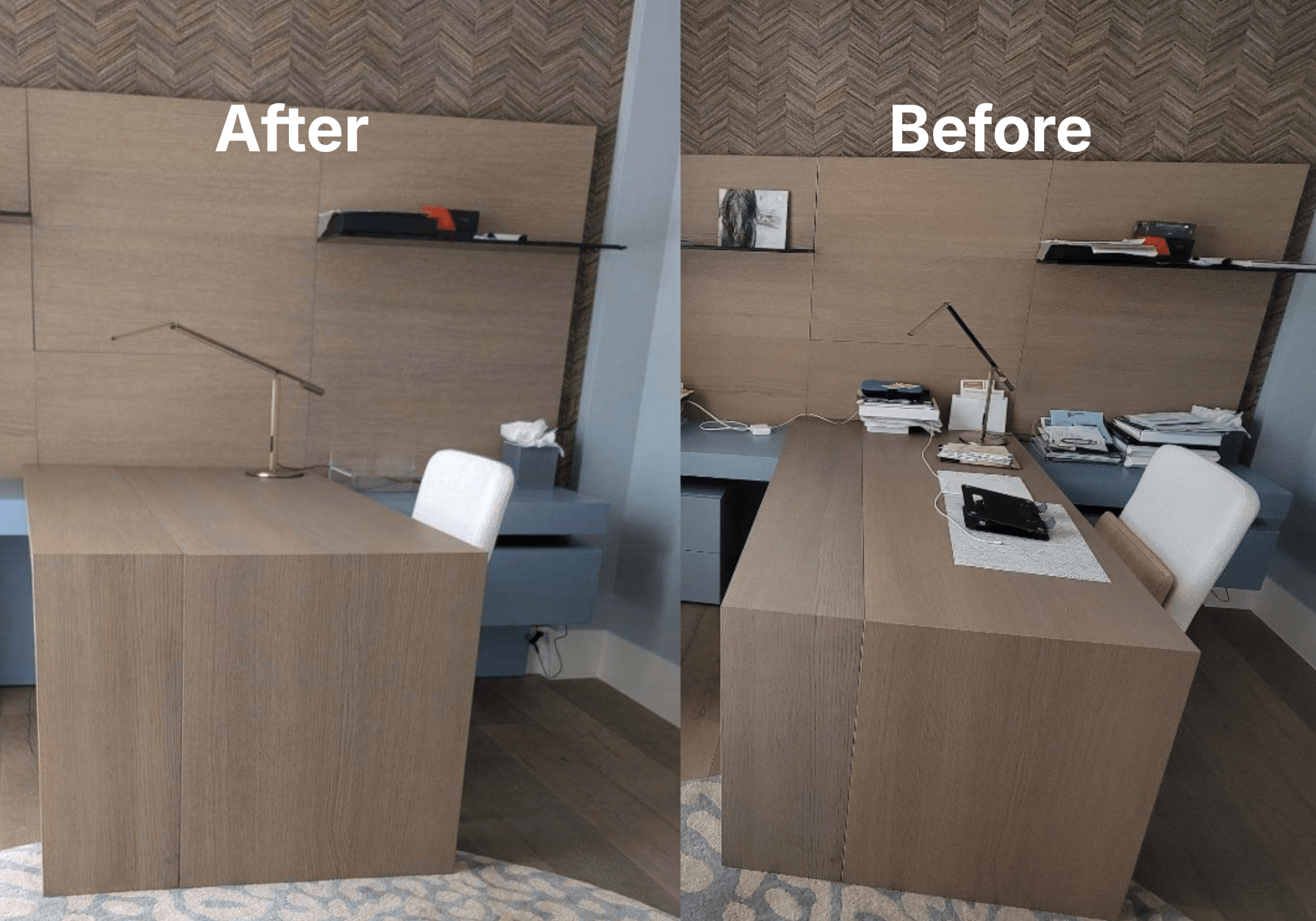 Wood finish for IMI Design by Anita Lang shown after and before