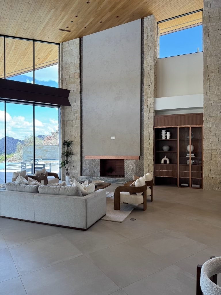 Wash finish fireplace at Bedbrock Builders Crown Canyon