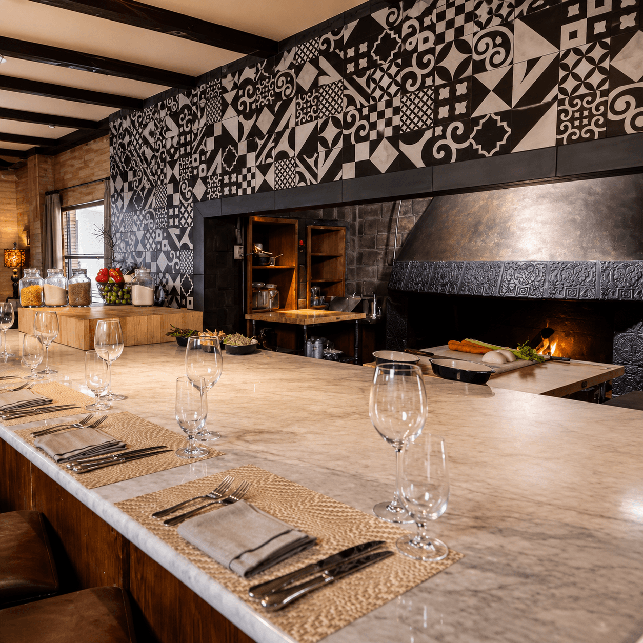 Metal fireplace and designer detail at Royal Palms Hotel